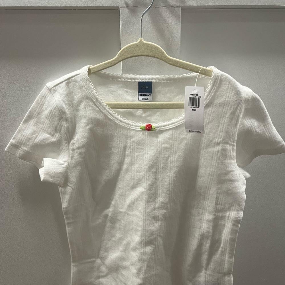 Old Navy White Top with Red Floral Accent